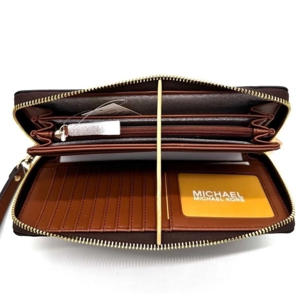 Michael Kors Large Continental Wallet Wristlet Leather Brown